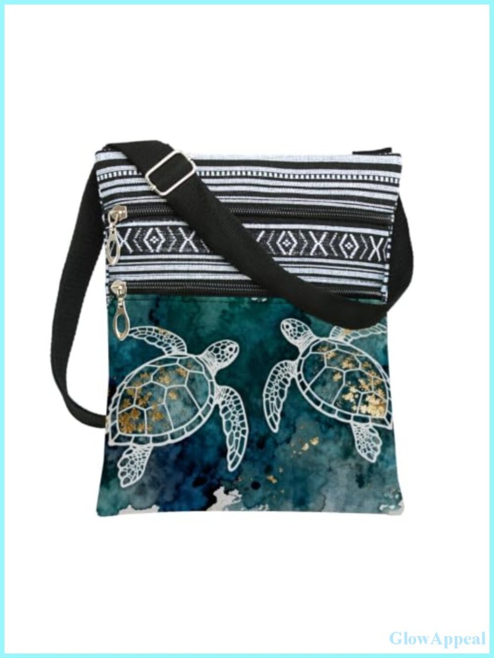 Marine Life Crossbody Bag Sea Turtle Printed Small Ethnic Adjustable Strap